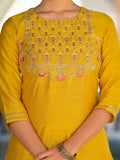Varanga yellow yoke embroidered kurta paired with tonal bottom and lehariya dupatta