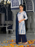 Varanga straight kurta with round neck paired with blue solid palazzo and blue solid dupatta.