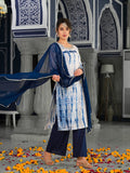 Varanga straight kurta with round neck paired with blue solid palazzo and blue solid dupatta.