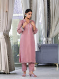 Varanga Women Mauve  Kota Check V-Neck, Long Sleeve Straight Kurta, Paired With Tonal Bottom.