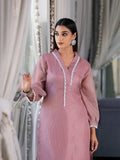 Varanga Women Mauve  Kota Check V-Neck, Long Sleeve Straight Kurta, Paired With Tonal Bottom.