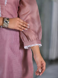 Varanga Women Mauve  Kota Check V-Neck, Long Sleeve Straight Kurta, Paired With Tonal Bottom.