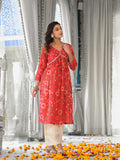Varanga Women Red Floral Printed Sequin Embellished  A-Line Kurta With Three Quater Sleeves