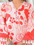 Varanga Women Peach Floral Printed V-Neck Straight Kurta With Tessels Hem Paired With Tonal Solid Bottom