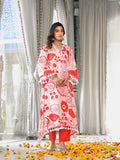 Varanga Women Peach Floral Printed V-Neck Straight Kurta With Tessels Hem Paired With Tonal Solid Bottom