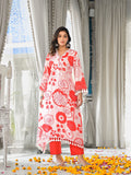 Varanga Women Peach Floral Printed V-Neck Straight Kurta With Tessels Hem Paired With Tonal Solid Bottom