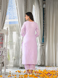 Varanga Women Lavender Embroidered A-Line Empire Kurta Paired With Tonal Bottom And Tonal Embroidered Dupatta