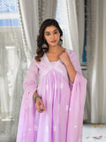 Varanga Women Lavender Embroidered A-Line Empire Kurta Paired With Tonal Bottom And Tonal Embroidered Dupatta