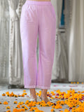 Varanga Women Lavender Embroidered A-Line Empire Kurta Paired With Tonal Bottom And Tonal Embroidered Dupatta