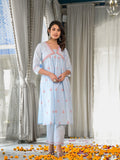 Varanga Women Blue Sequin And Thread Embroidered A-Line Kurta Paired With Tonal Bottom And Tonal Embroidered Dupatta