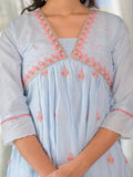 Varanga Women Blue Sequin And Thread Embroidered A-Line Kurta Paired With Tonal Bottom And Tonal Embroidered Dupatta