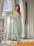 Varanga Women Sea Green Embroidered Kurta Paired With Tonal Trouser And Dupatta