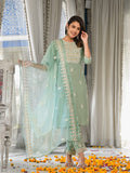 Varanga Women Sea Green Embroidered Kurta Paired With Tonal Trouser And Dupatta