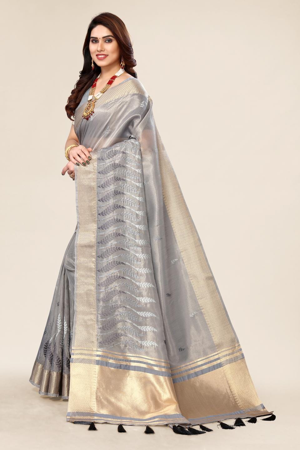Ethnic Motifs Zari Woven Design Banarasi Saree