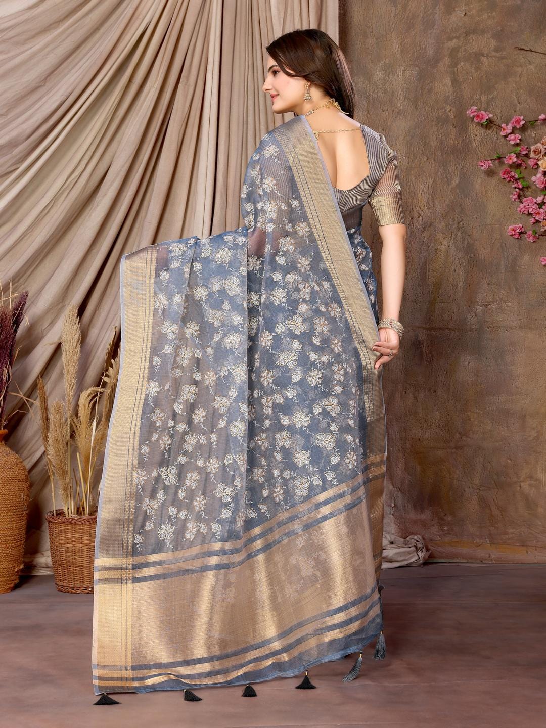 Ethnic Motifs Zari Woven Design Banarasi Saree