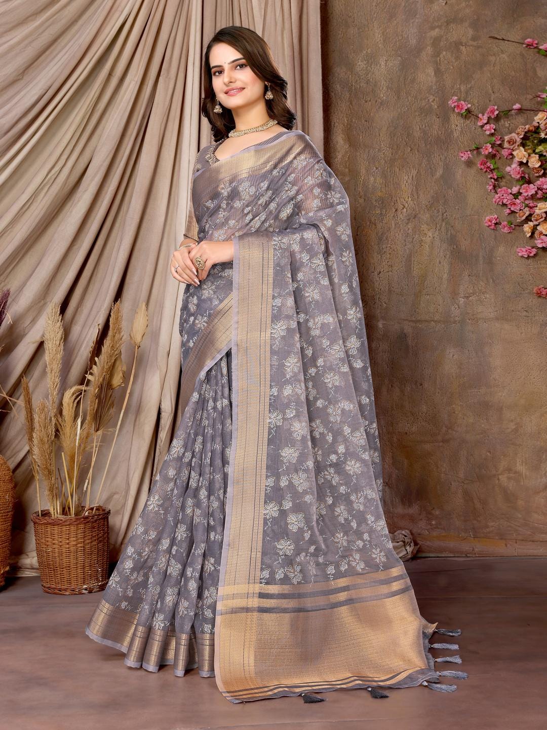 Ethnic Motifs Zari Woven Design Banarasi Saree