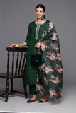 Varanga Women Green Embroidered Kurta With Straight Trouser And Floral Printed Dupatta