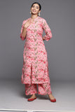 Varanga Women Pink Floral Printed Straight Kurta Paired With Bottom