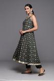 Varanga Women Green Patola Printed Anarkali Kurta With Bottom And Dupatta