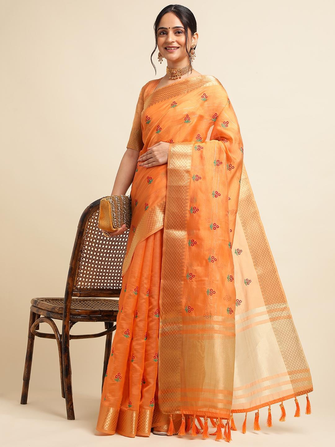 Ethnic Motifs Zari Woven Design Banarasi Saree