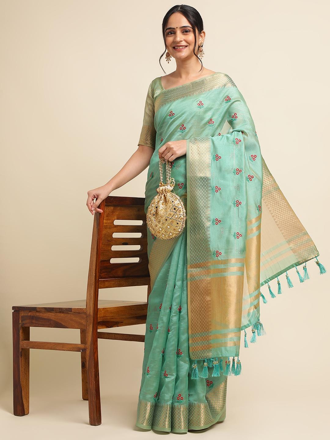 Ethnic Motifs Zari Woven Design Banarasi Saree