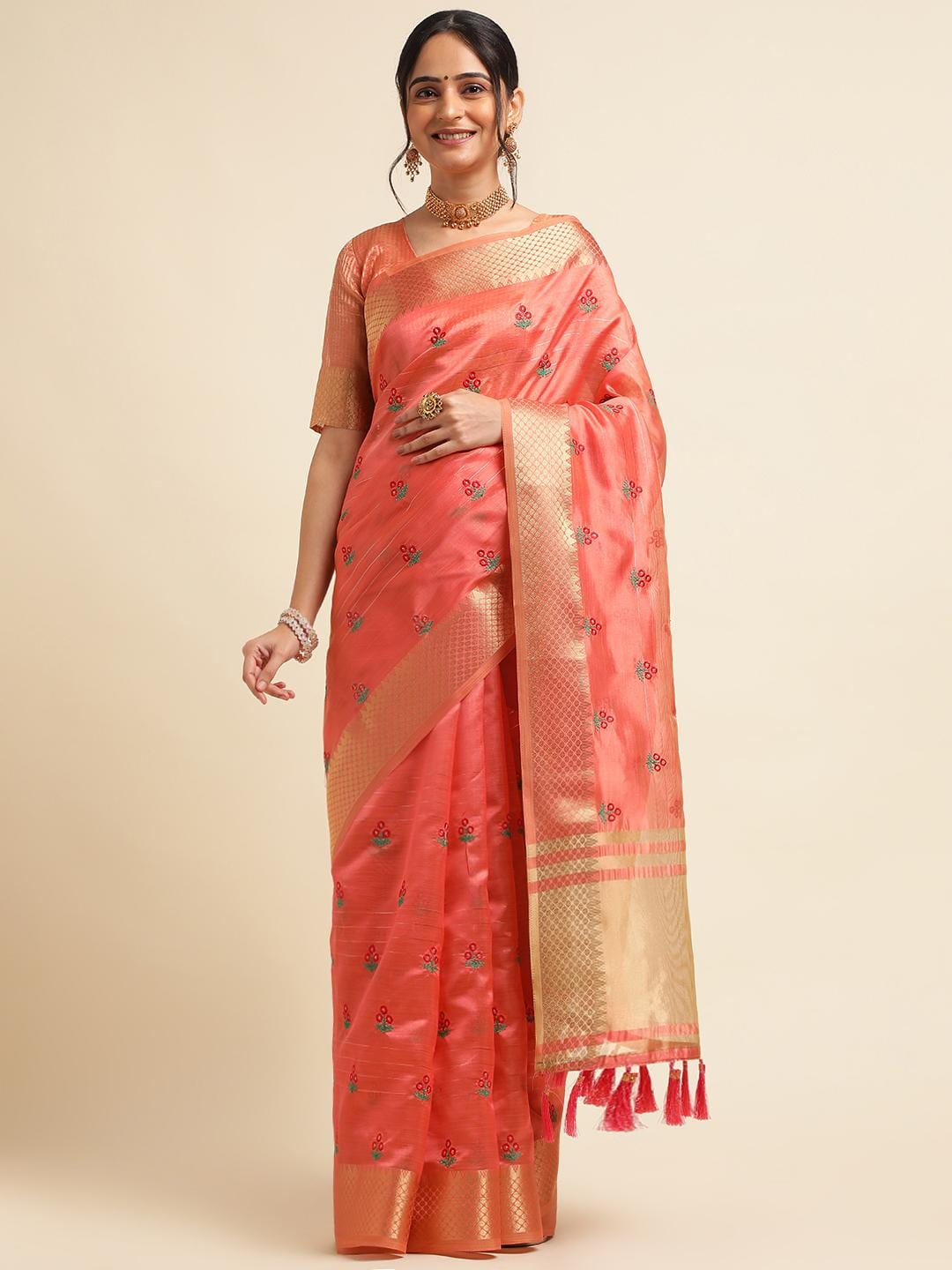 Ethnic Motifs Zari Woven Design Banarasi Saree