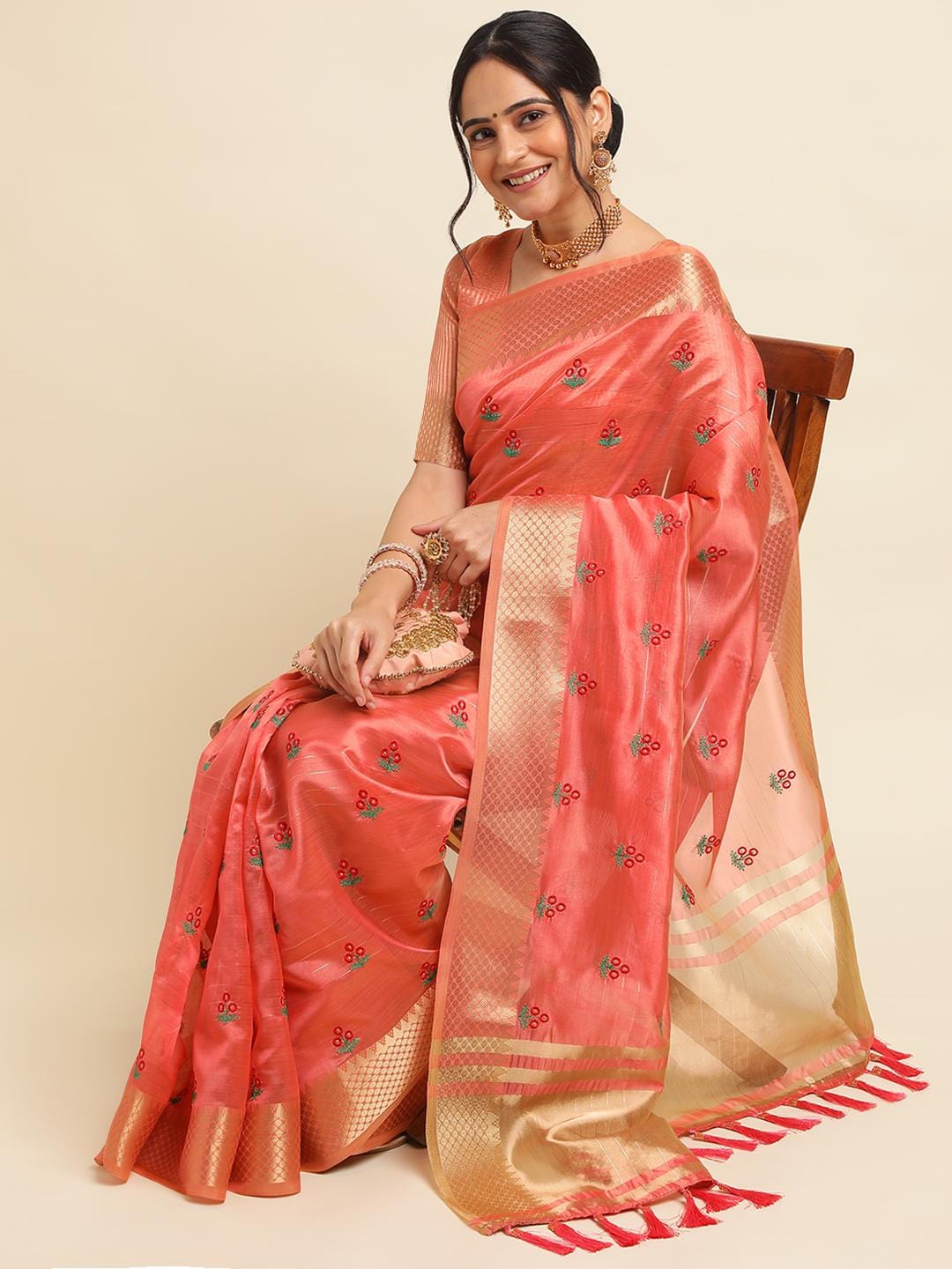 Ethnic Motifs Zari Woven Design Banarasi Saree
