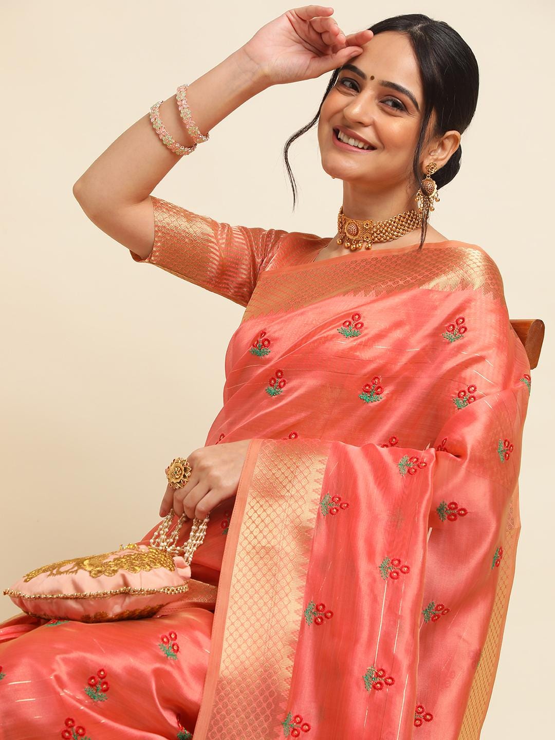 Ethnic Motifs Zari Woven Design Banarasi Saree