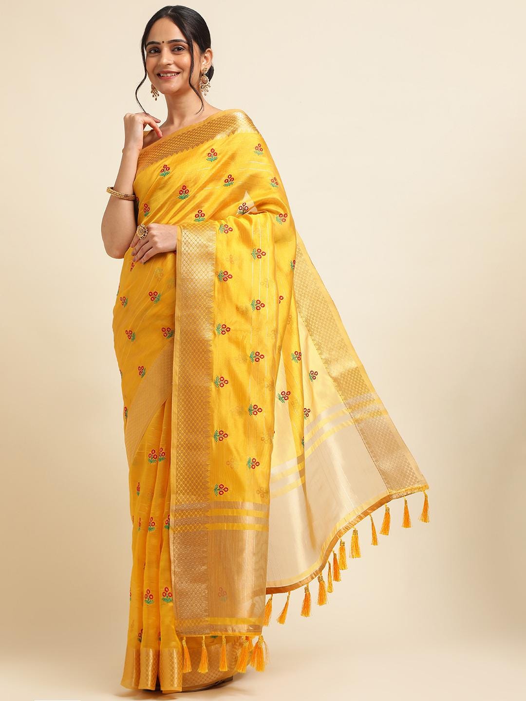 Ethnic Motifs Zari Woven Design Banarasi Saree