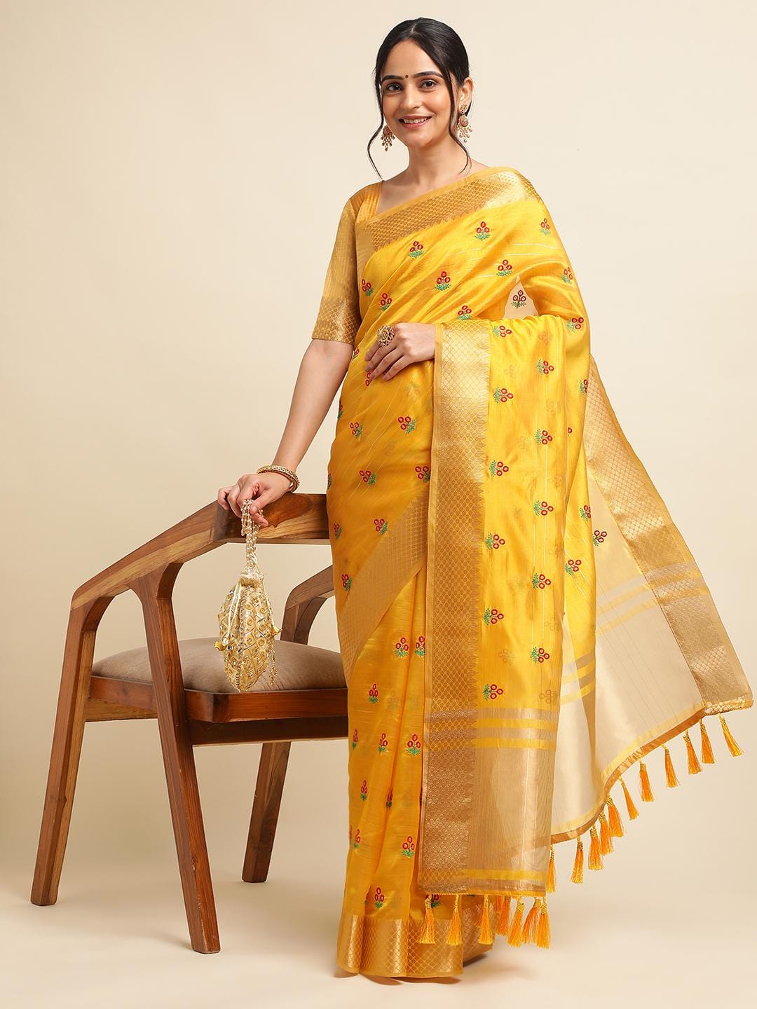 Ethnic Motifs Zari Woven Design Banarasi Saree