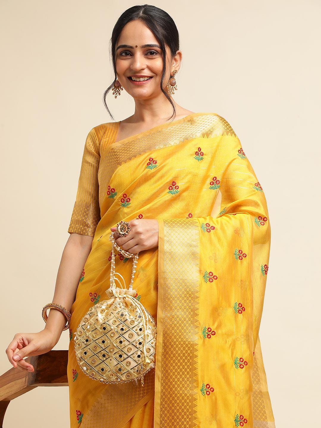 Ethnic Motifs Zari Woven Design Banarasi Saree