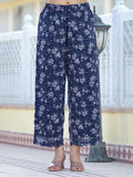 Varanga Women Navy Blue All over Floral Printed Pleated Empire Kurta Paired With Tonal Bottom