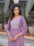 Varanga Mauve Straight Kurta With Embroidered Yoke