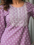Varanga Mauve Straight Kurta With Embroidered Yoke