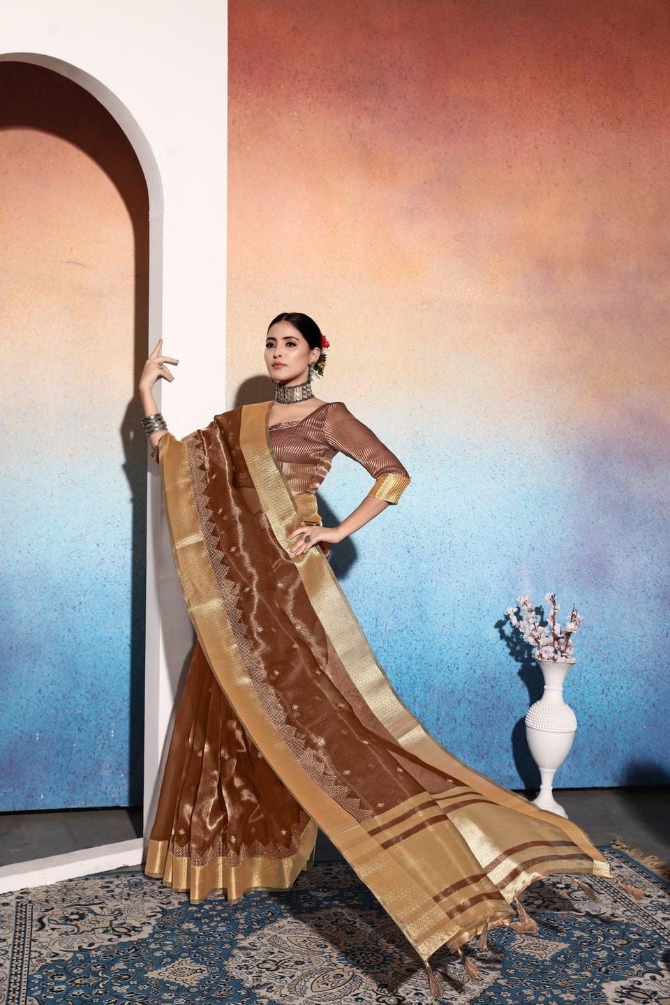 Ethnic Motifs Zari Woven Design Banarasi Saree