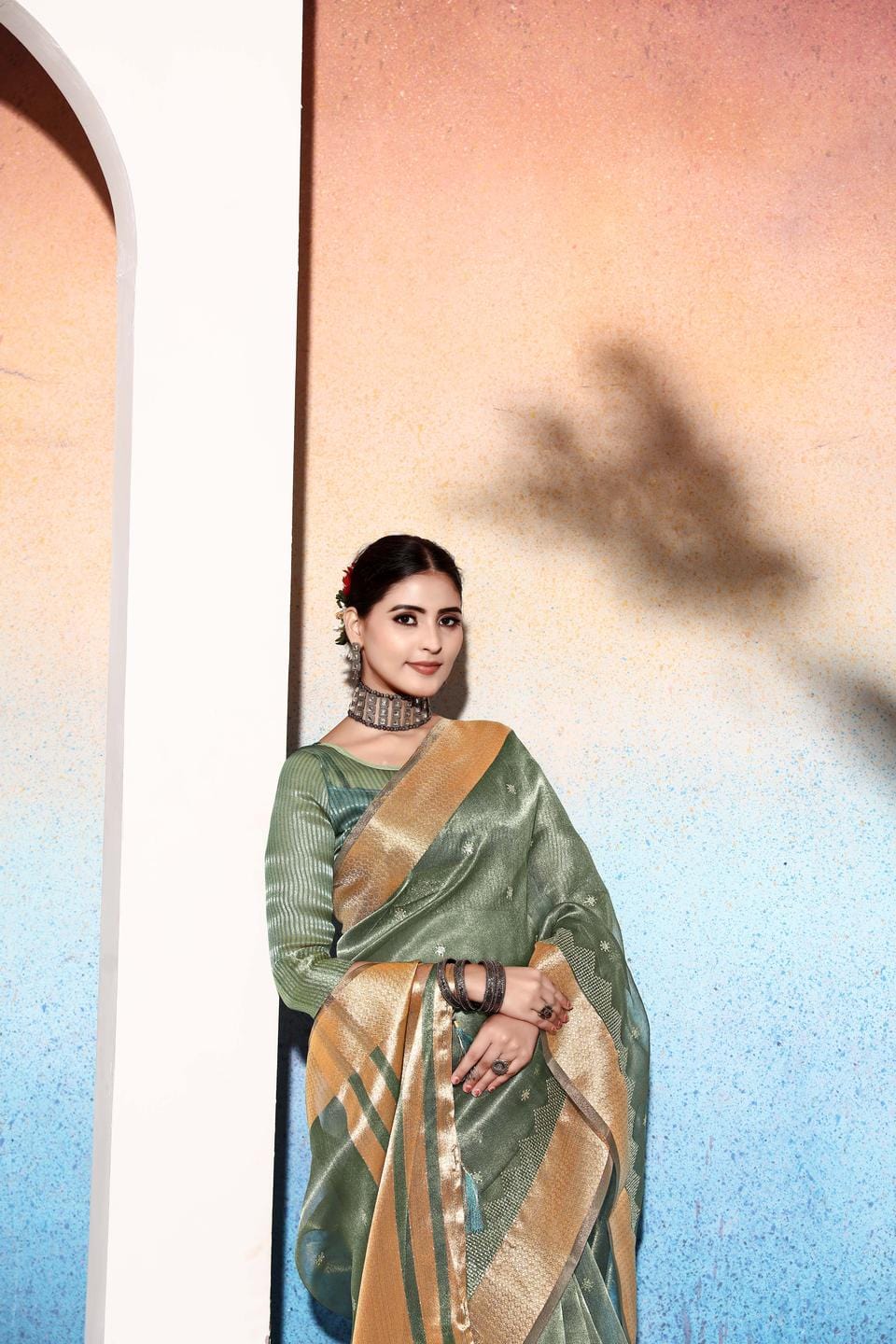 Ethnic Motifs Zari Woven Design Banarasi Saree