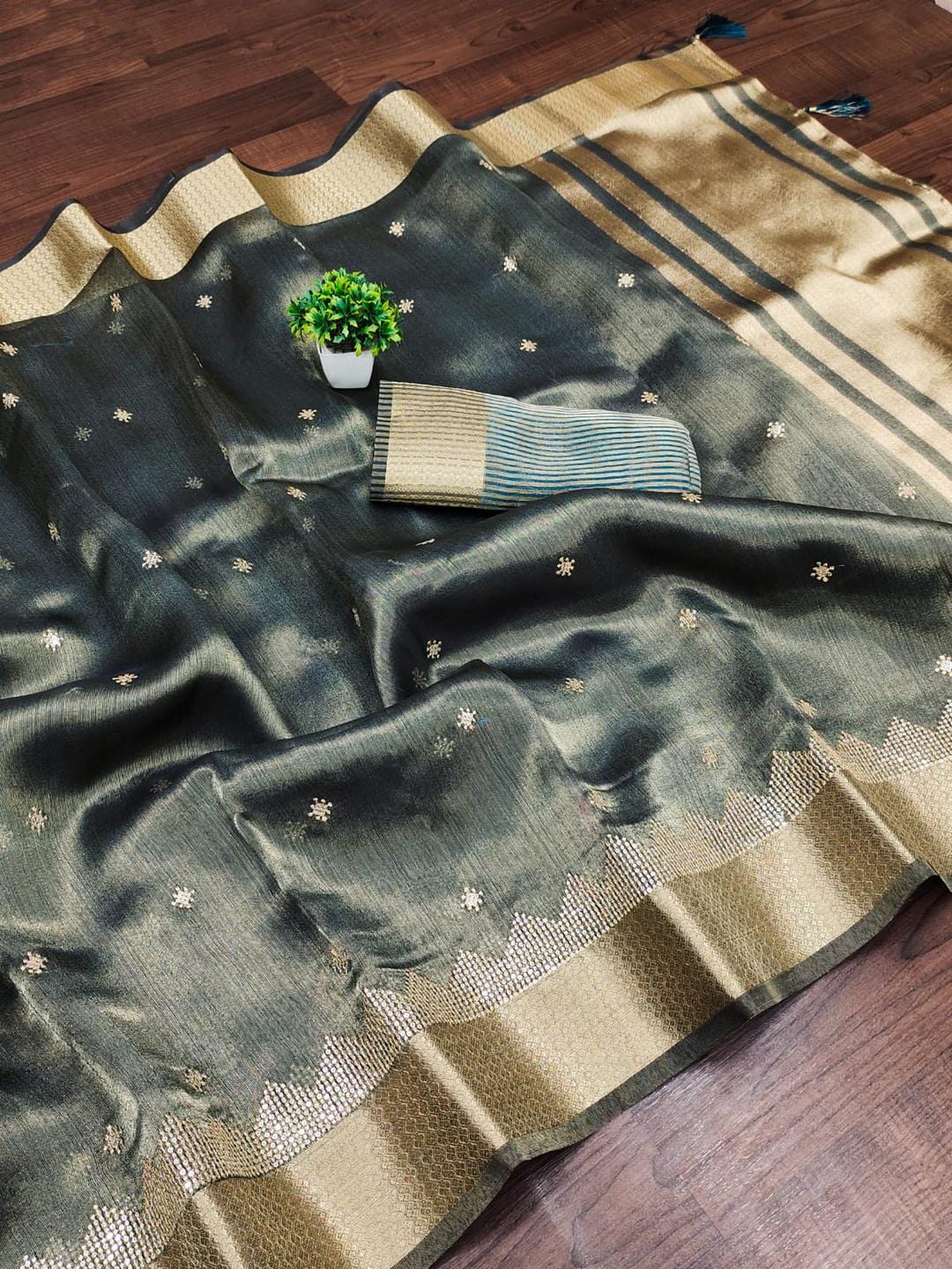 Ethnic Motifs Zari Woven Design Banarasi Saree