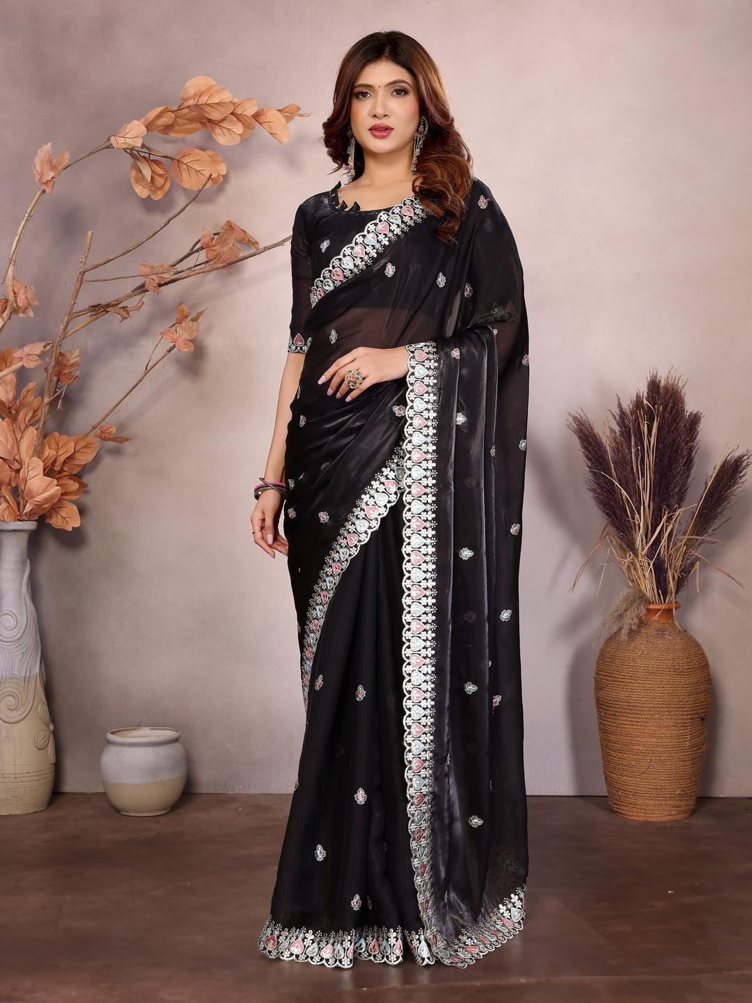 Ethnic Motifs Zari Woven Design Banarasi Saree