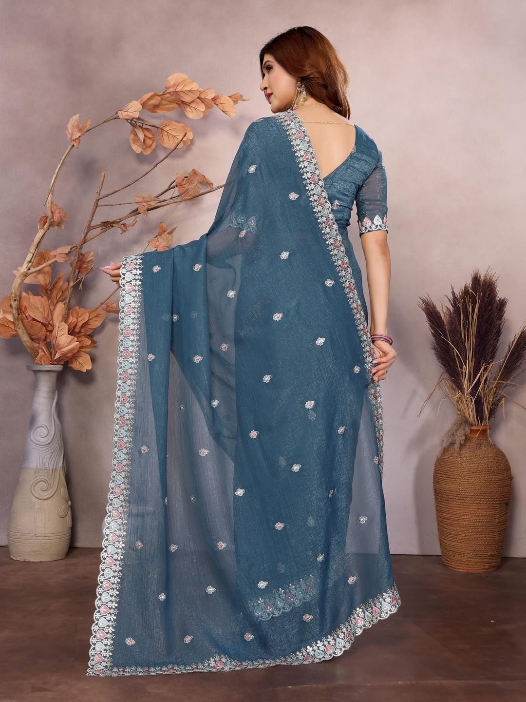 Ethnic Motifs Zari Woven Design Banarasi Saree