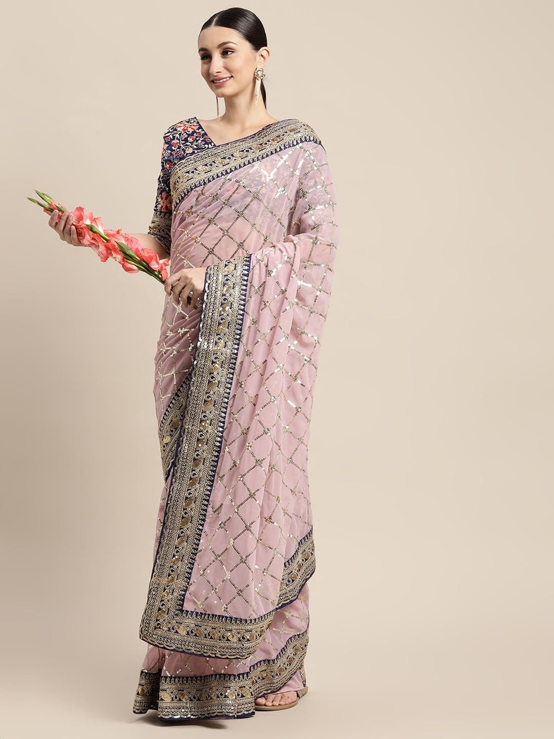 Ethnic Motifs Zari Woven Design Banarasi Saree