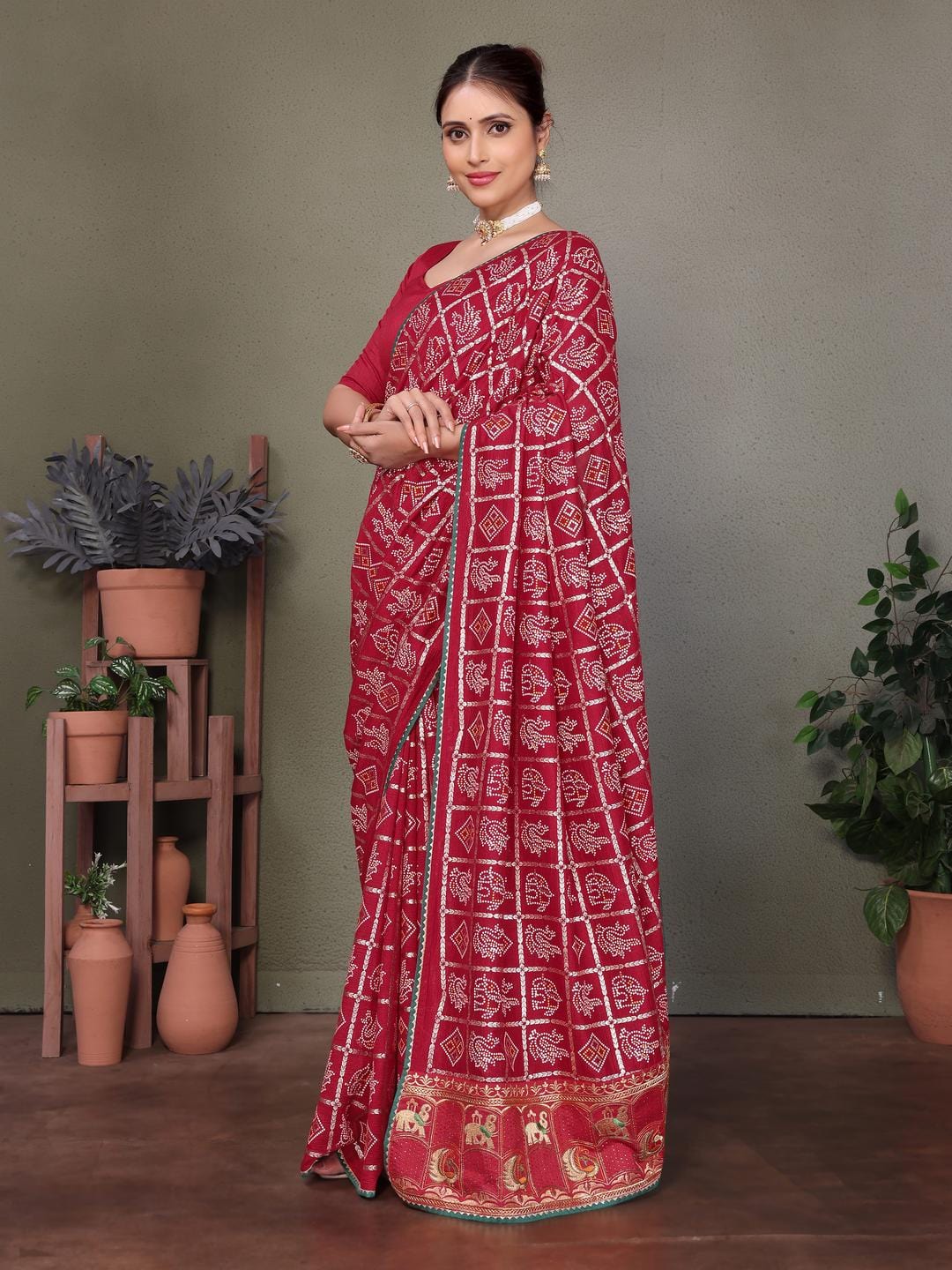 Ethnic Motifs Zari Woven Design Banarasi Saree