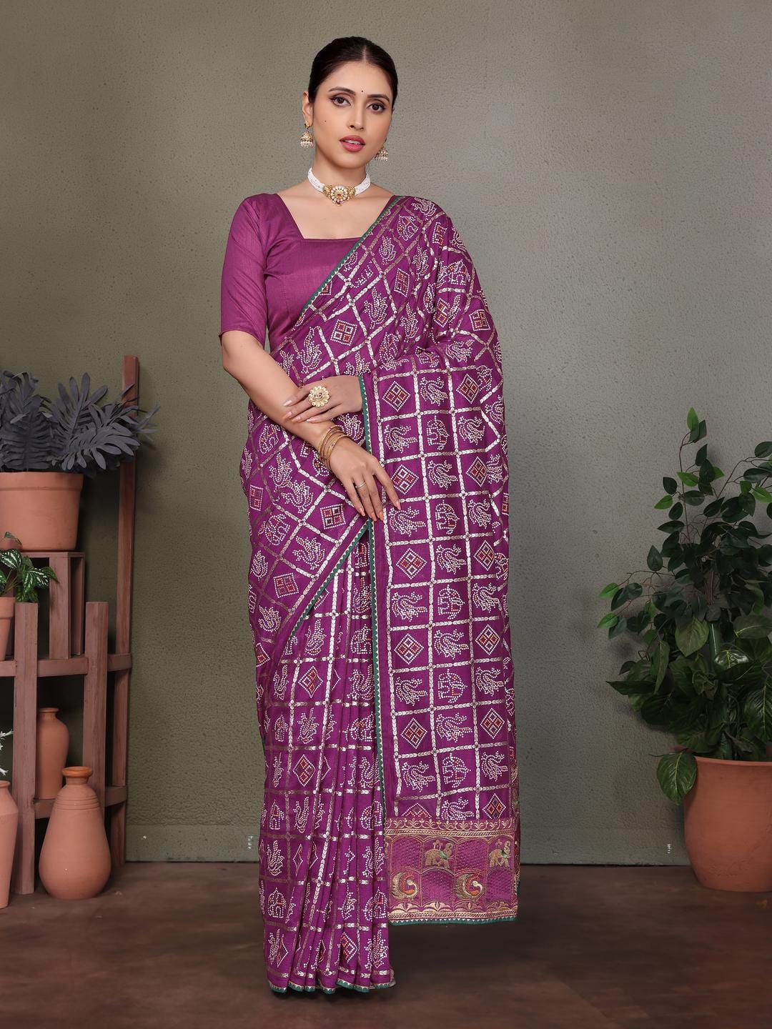 Ethnic Motifs Zari Woven Design Banarasi Saree