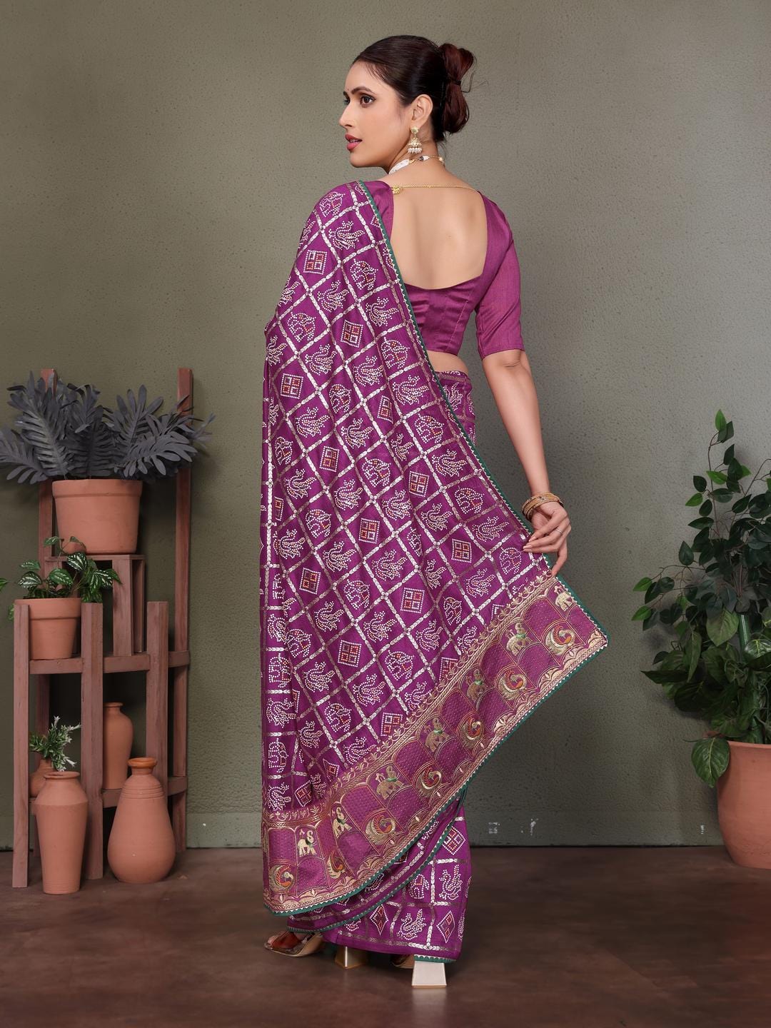 Ethnic Motifs Zari Woven Design Banarasi Saree