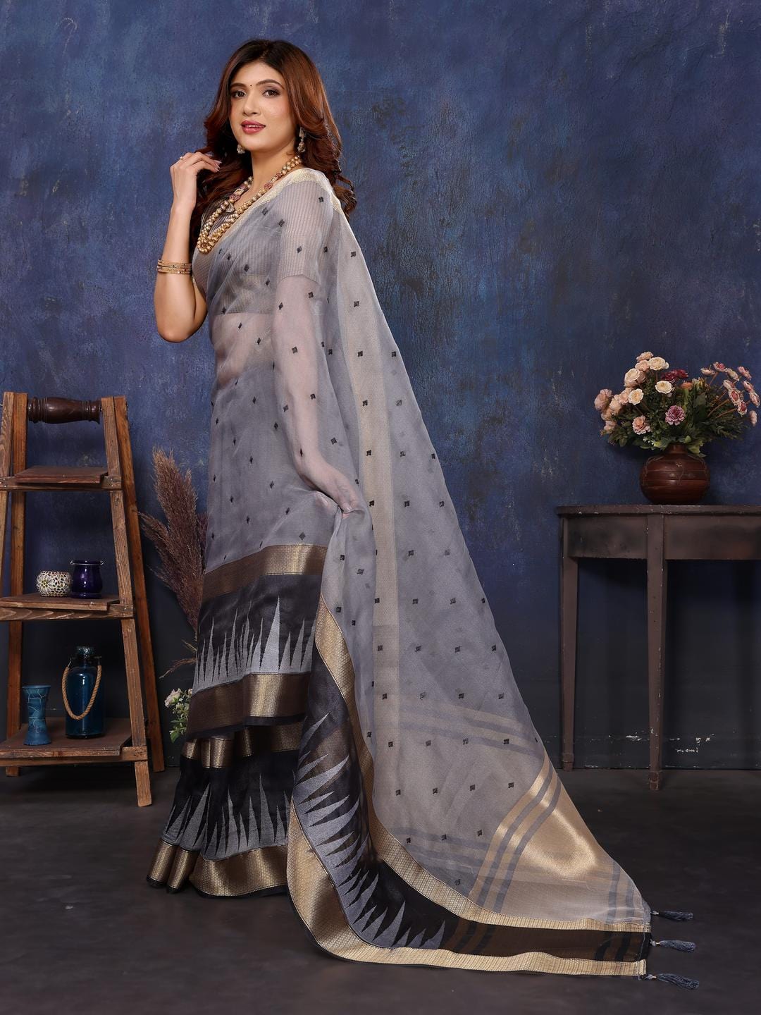 Ethnic Motifs Zari Woven Design Banarasi Saree