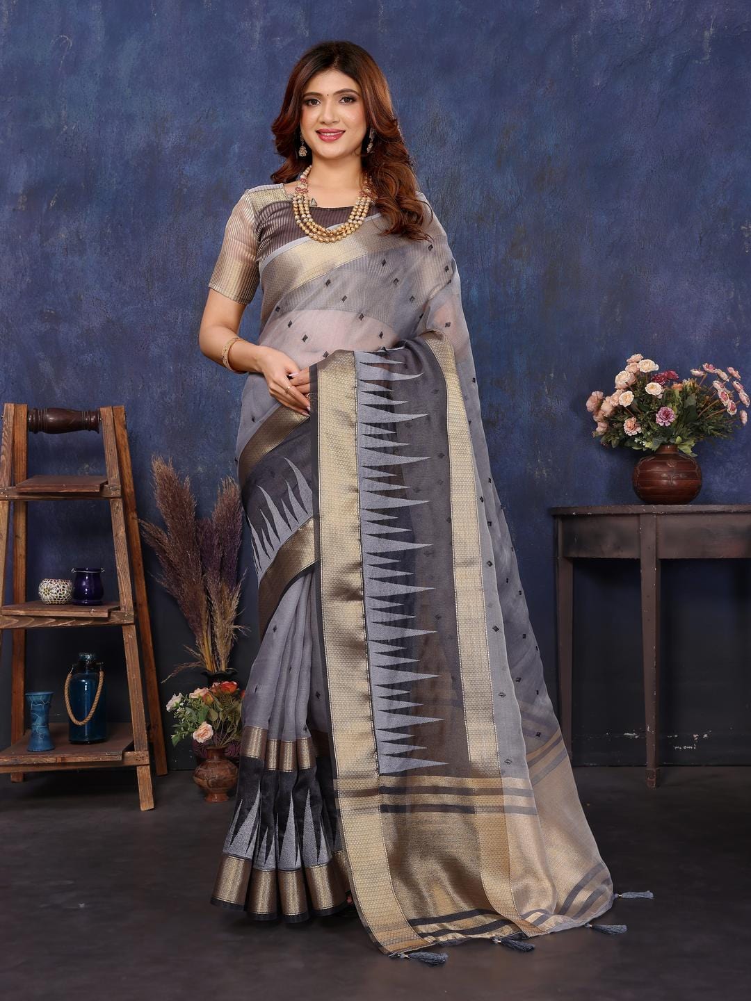 Ethnic Motifs Zari Woven Design Banarasi Saree
