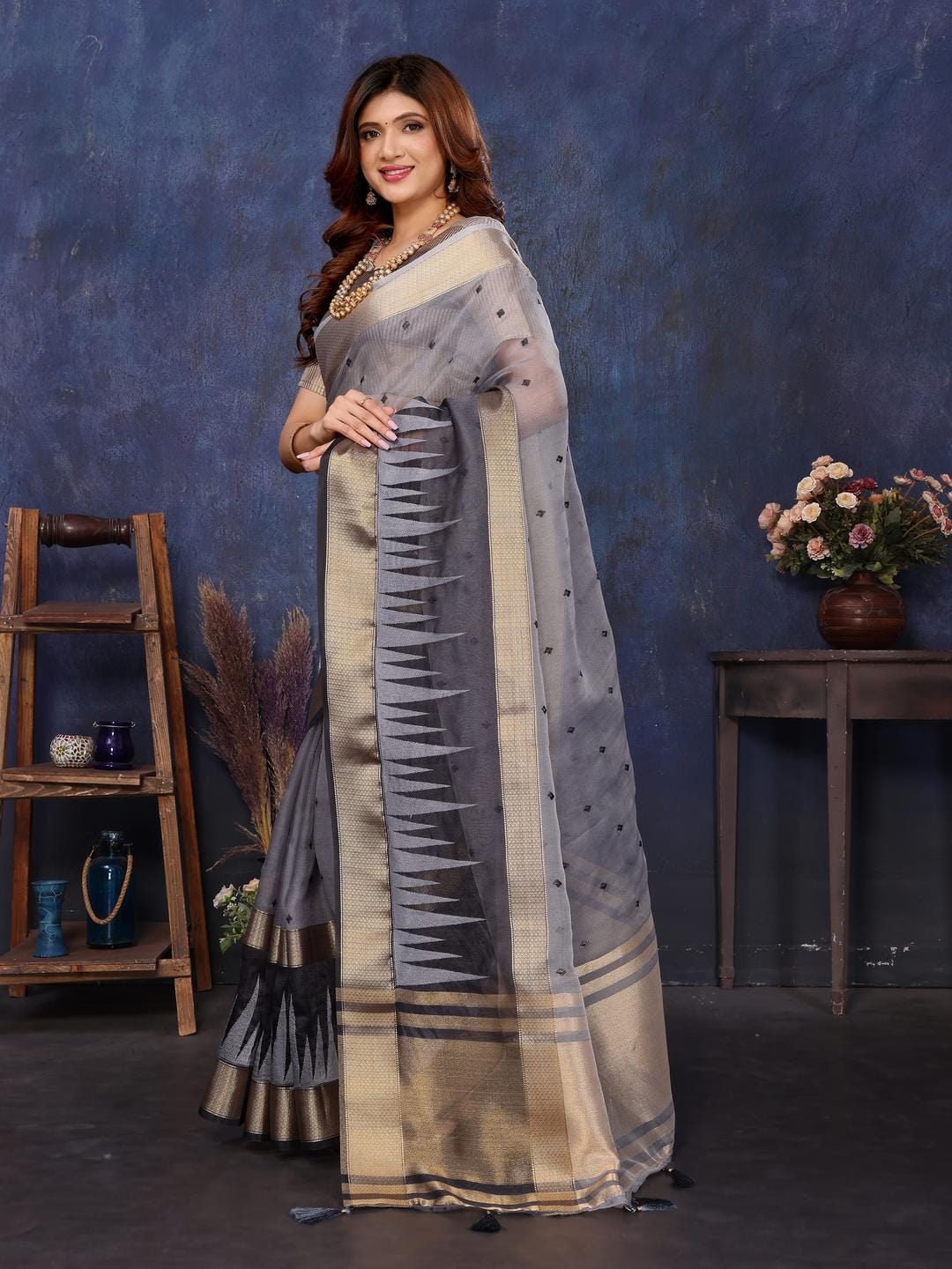 Ethnic Motifs Zari Woven Design Banarasi Saree