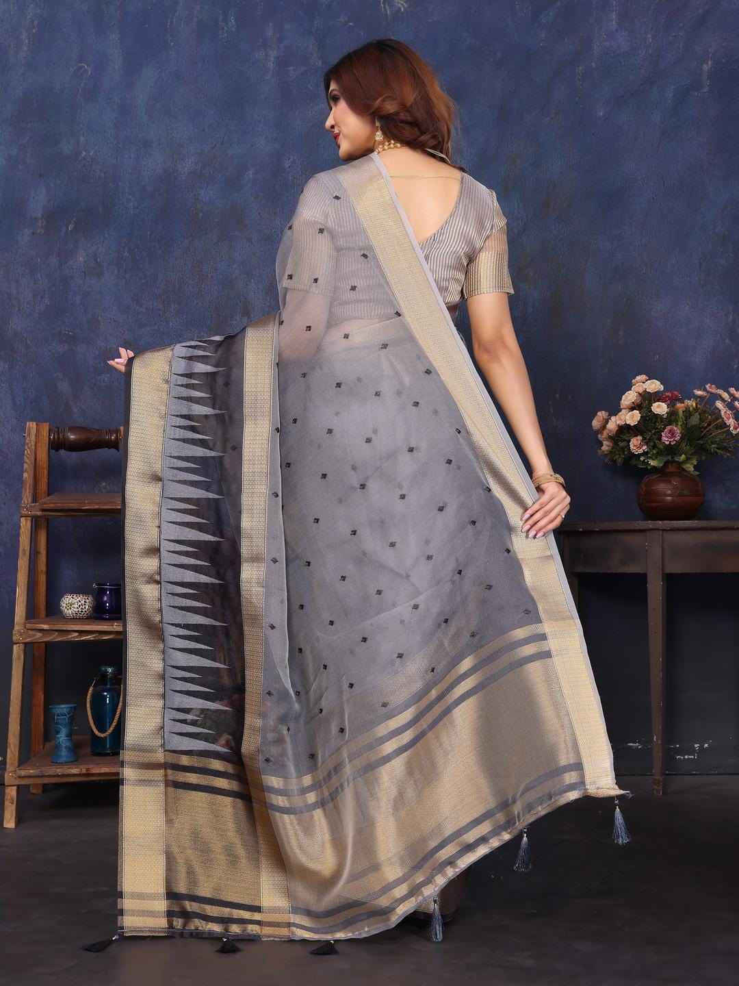 Ethnic Motifs Zari Woven Design Banarasi Saree