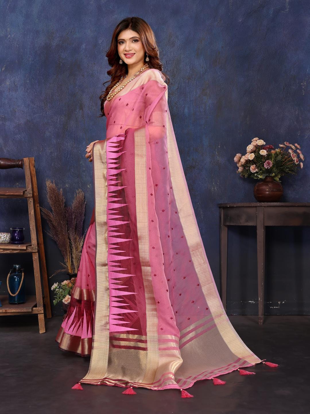 Ethnic Motifs Zari Woven Design Banarasi Saree