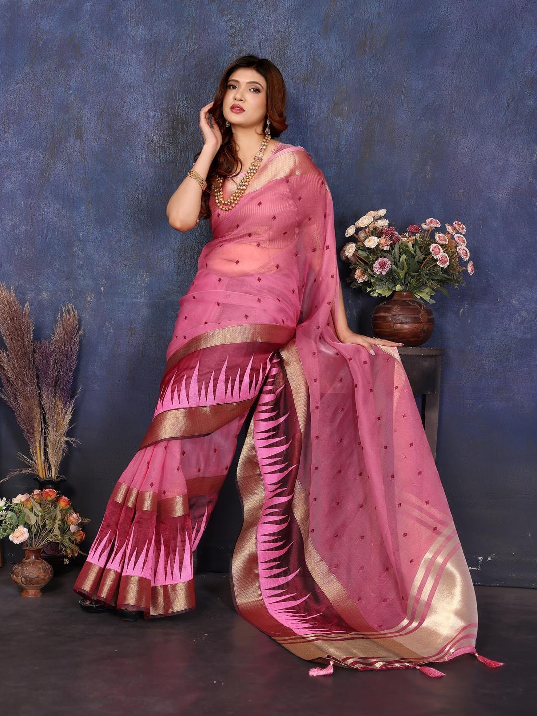 Ethnic Motifs Zari Woven Design Banarasi Saree