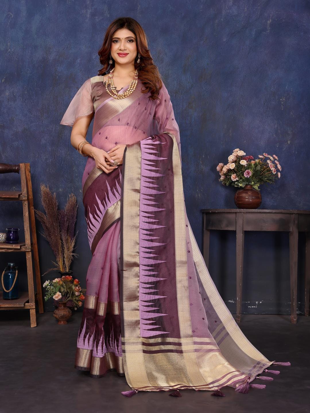 Ethnic Motifs Zari Woven Design Banarasi Saree